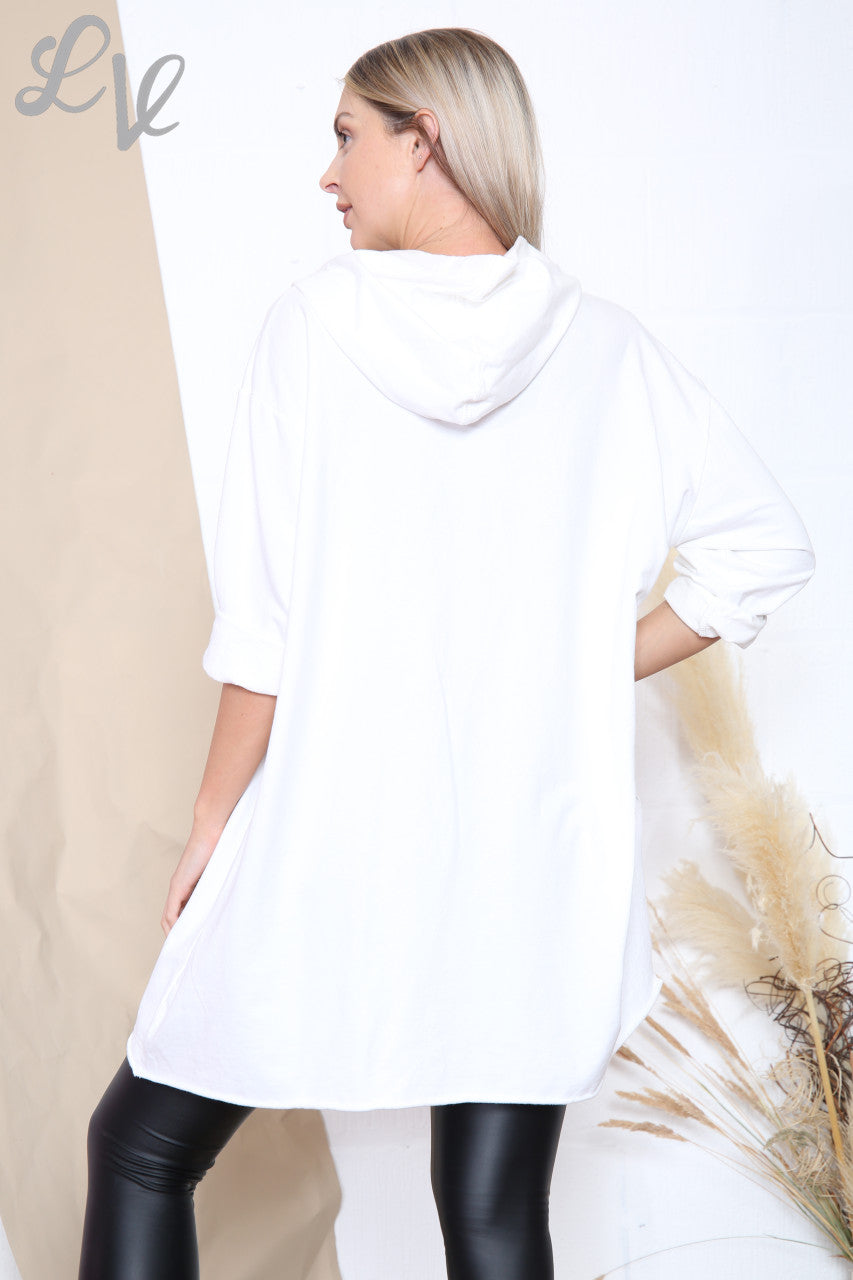 Ladies Sequin Cut Out Detail Hooded Tunic Top White Unit Price £12.99