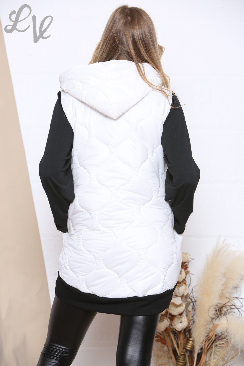 Dames Life Is Beautiful Tapes Gewatteerde Gilet met Capuchon Wit