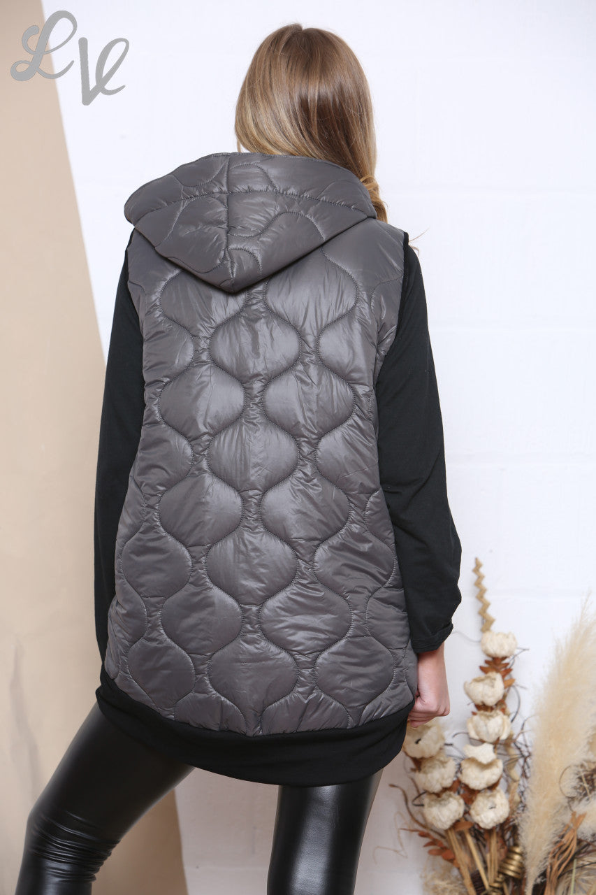 Dames Life Is Beautiful Tapes Gewatteerde Gilet met Capuchon Grijs