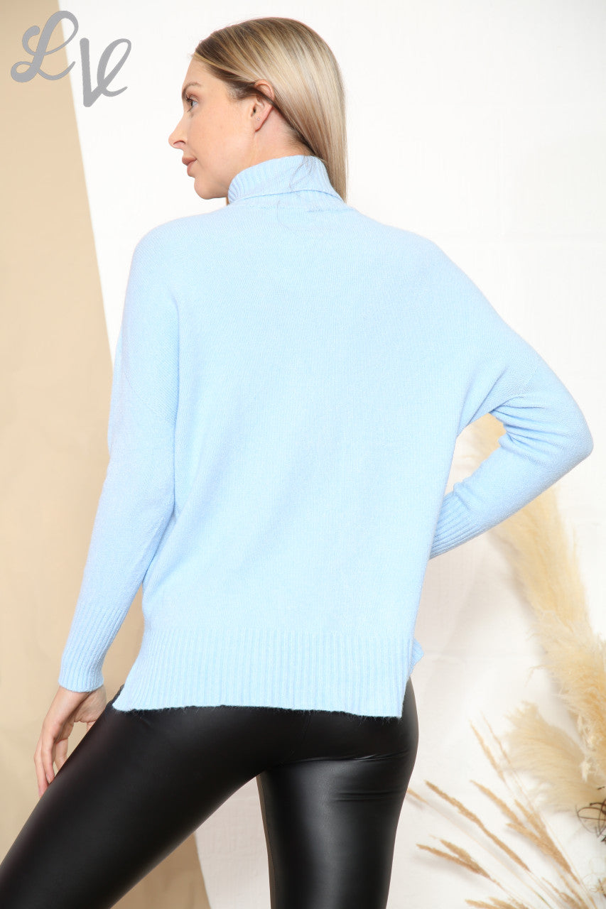 Ladies Roll Neck Ribbed Jumper Light Blue Unit Price £16.99