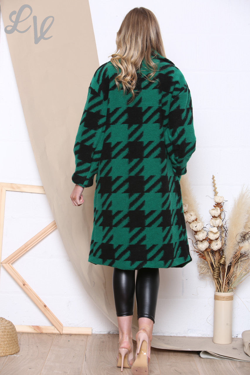 Dames gekookte wollen jas met hondentandprint, bosgroen, eenheidsprijs £ 24,99