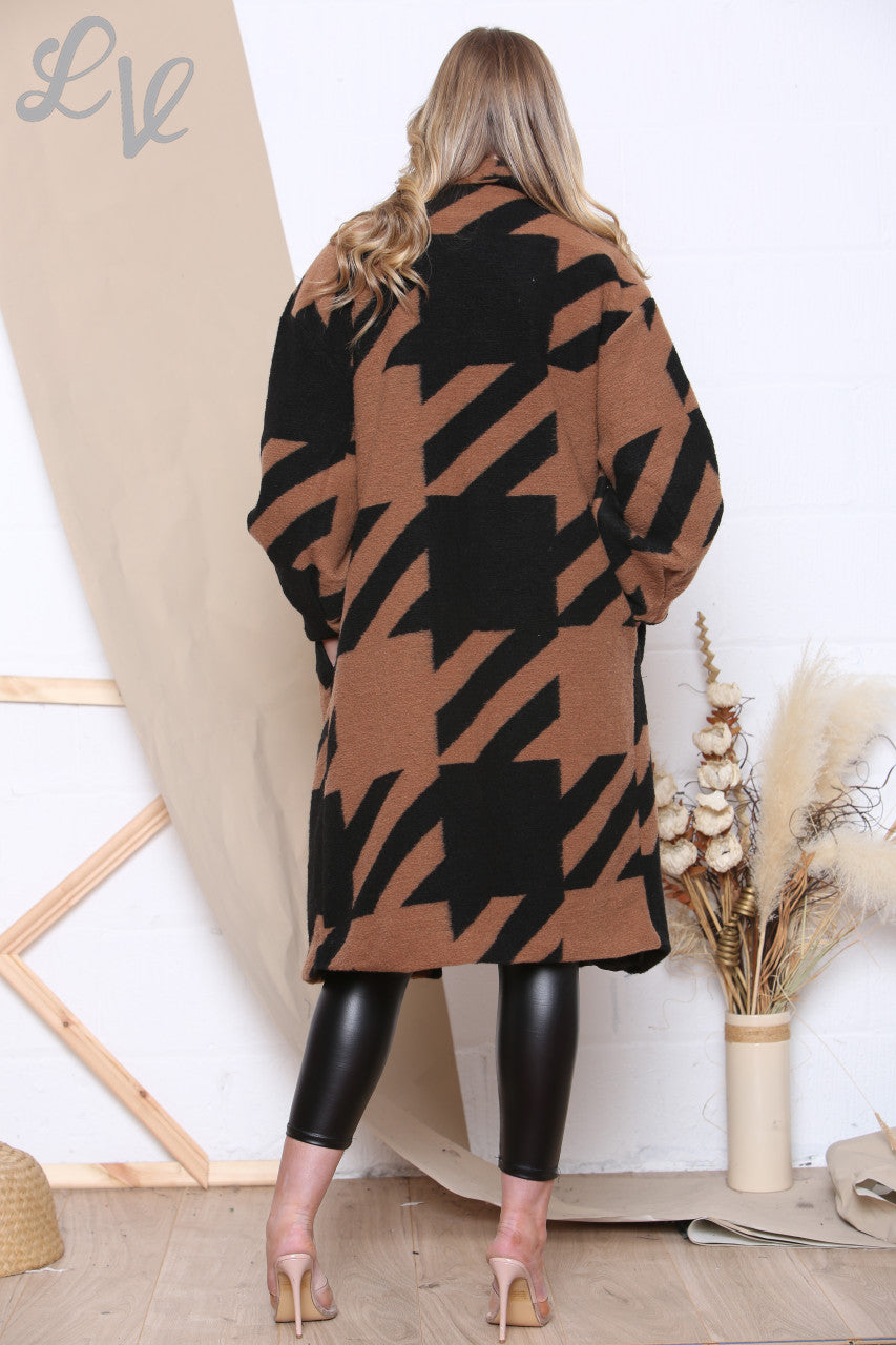 Ladies Printed Boiled Wool Coat Tan Unit Price £24.99