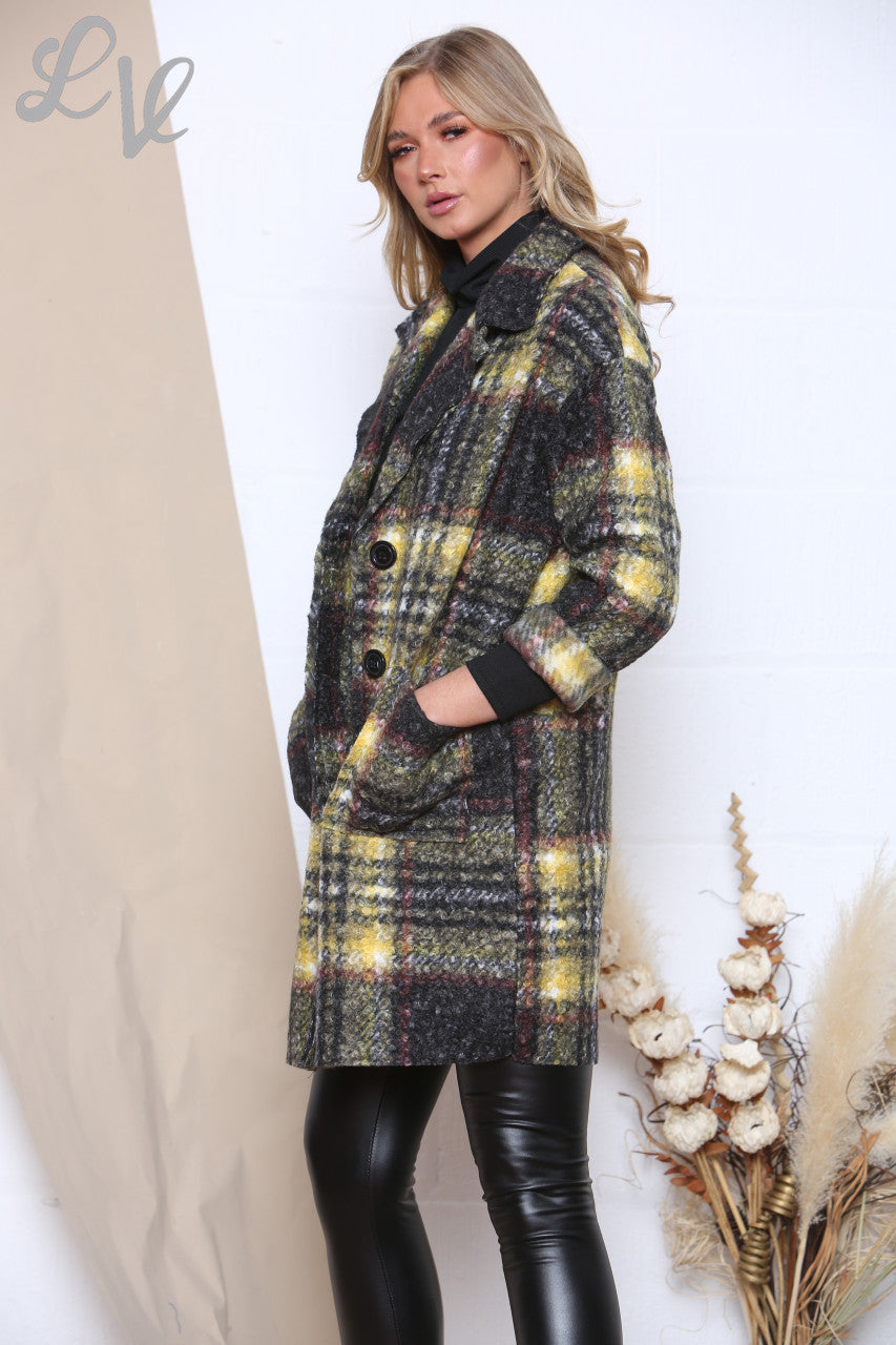 Ladies Checked Boiled Wool Double Breasted Coat Mustard Unit Price WAS £21.99 NOW £12.99