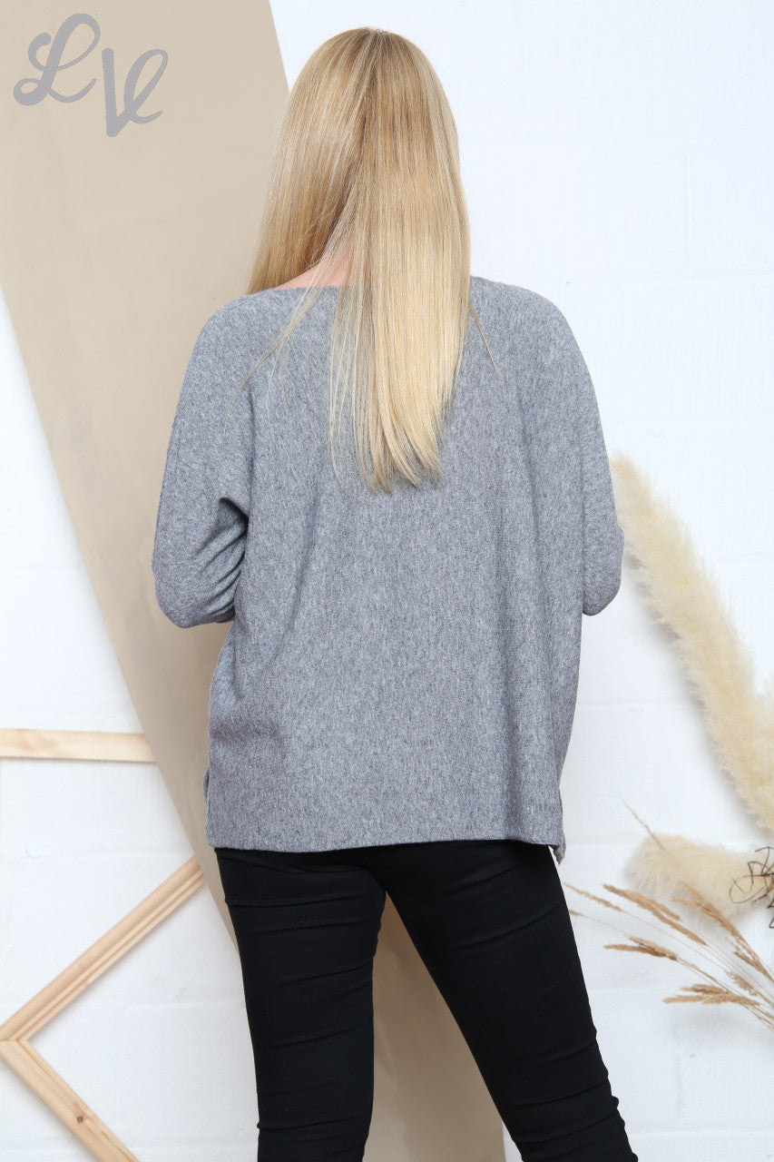 Ladies Sequin Skull Fine Knit Top Grey Unit Price £11.99