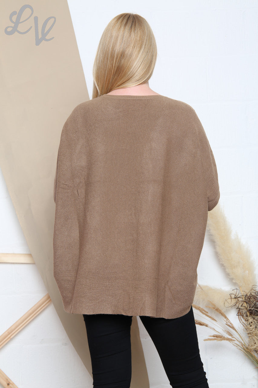 Ladies Imprint Detail Fine Knit Jumper Tan Unit Price £14.99