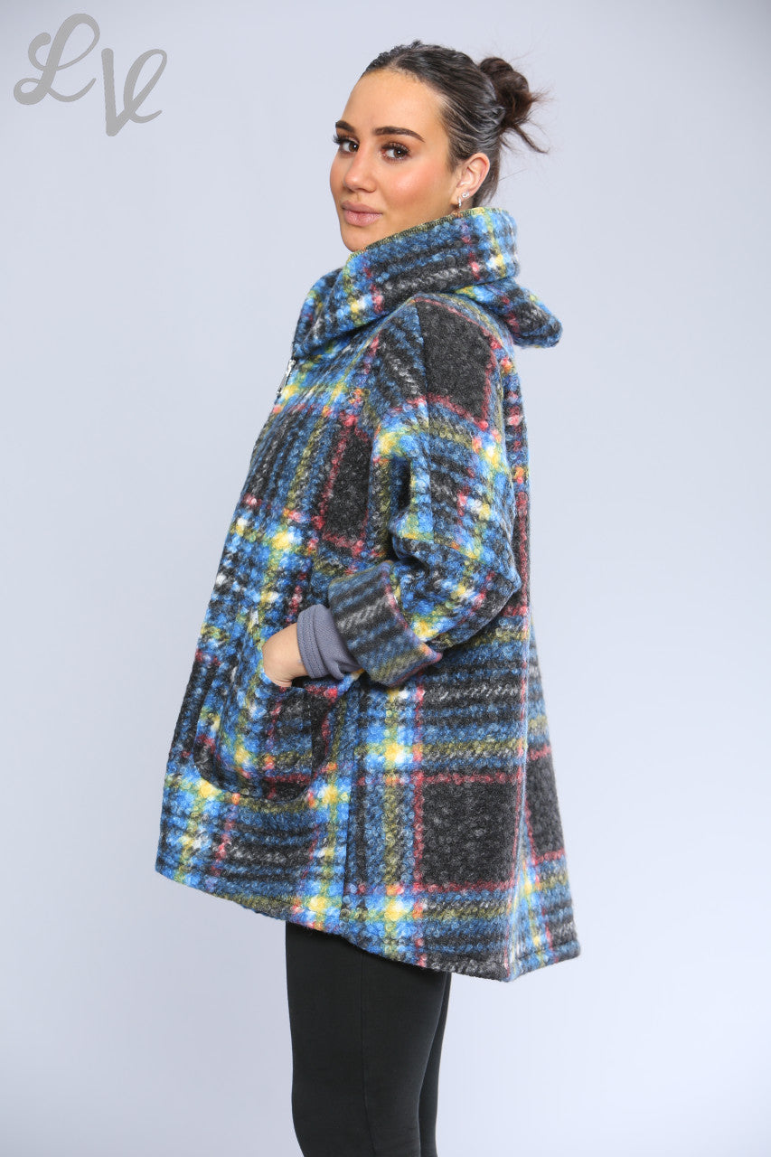 Dames Wollen Mix Geruite Jas met Capuchon Blauw Stukprijs WAS €16,99 NU €9,99