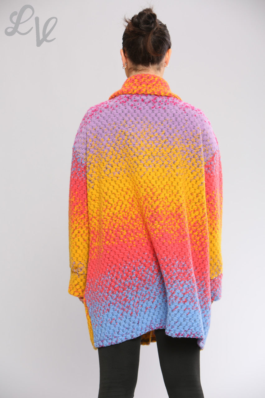Dames wollen regenboog shacket jas oranje per stuk WAS €16,99 NU €9,99
