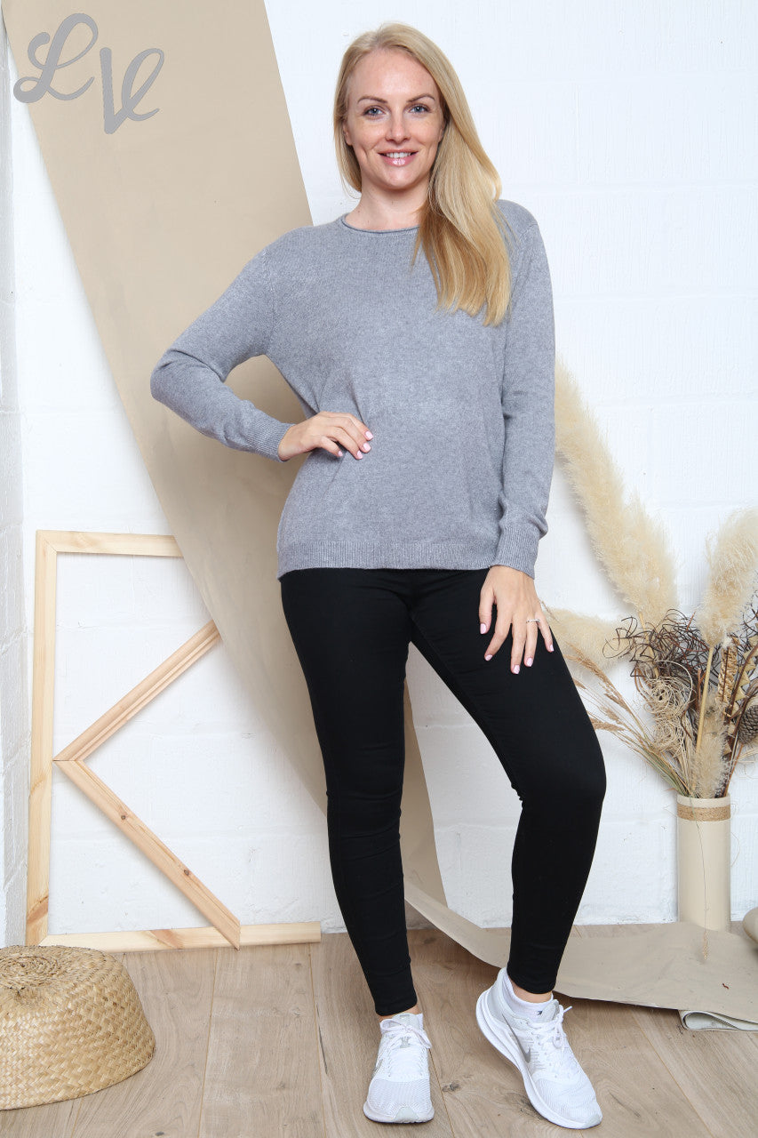 Ladies Sequin Lattice Back Fine Knit Jumper Grey Unit Price £14.99