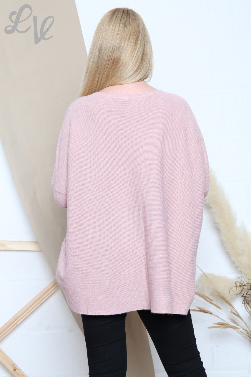 Ladies Imprint Detail Fine Knit Jumper Dusty Pink Unit Price £14.99
