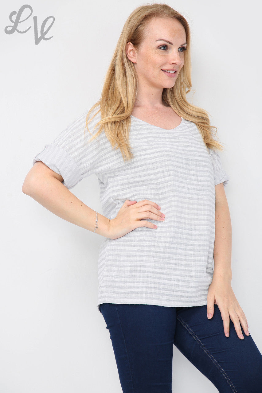 Dames gestreepte top grijs stukprijs € 7,99