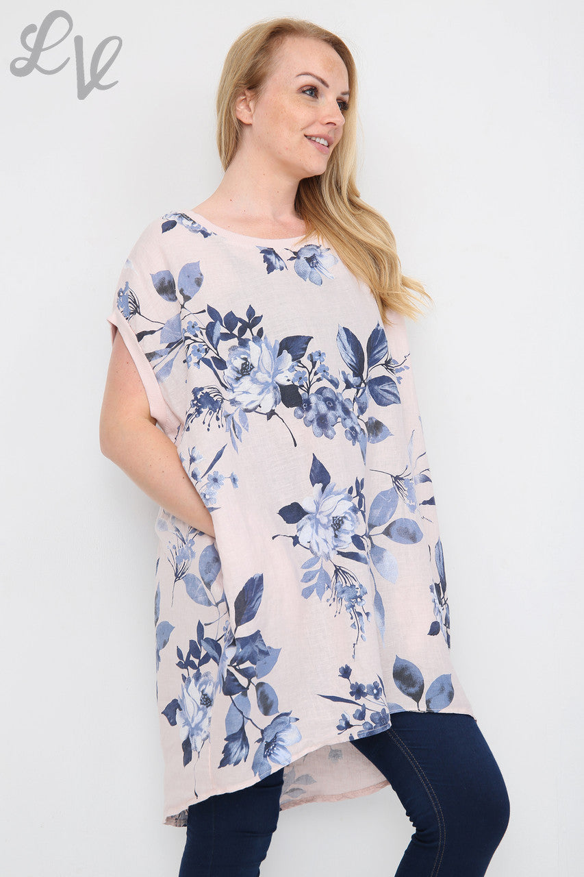 Ladies Floral Leaf Print Tunic Dress Dusty Pink Unit Price £12.99