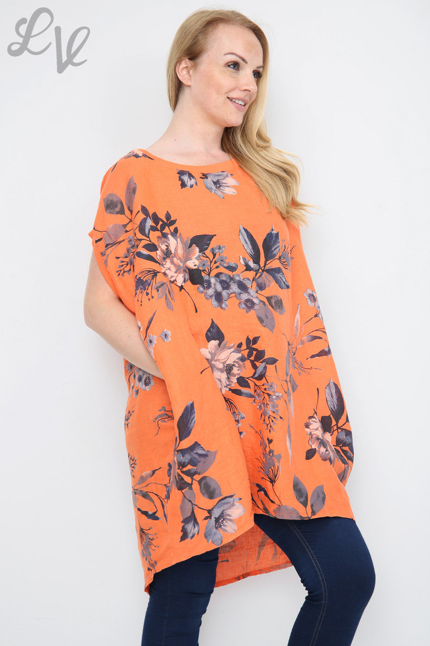 Dames Tuniekjurk met Bloem- en Bladerenprint Oranje Prijs per stuk € 12,99
