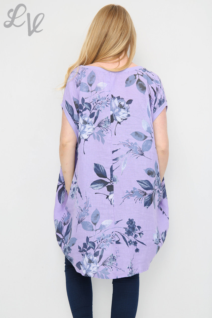 Ladies Floral Leaf Print Tunic Dress Purple Unit Price £12.99
