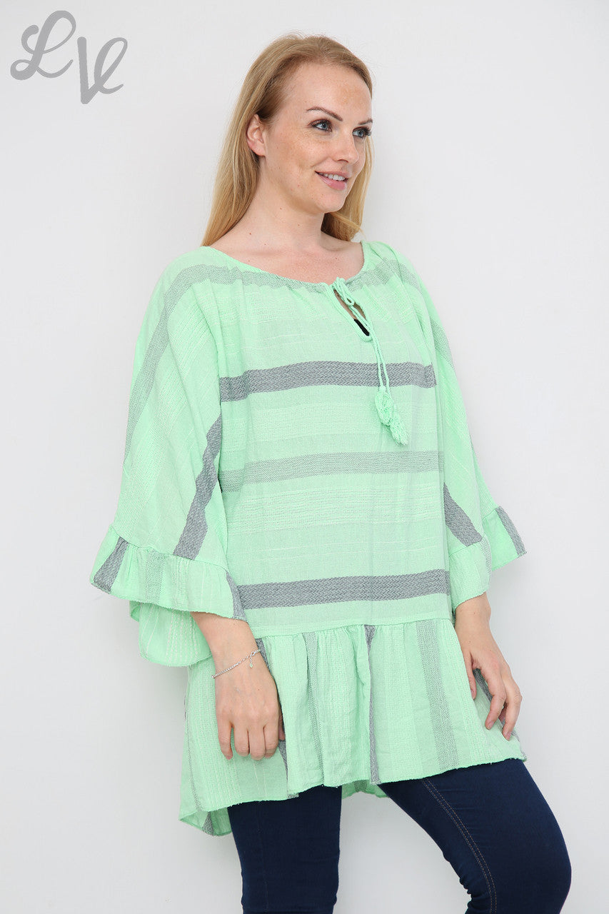 Dames gestreepte boho tuniekjurk/-top groen Prijs per stuk €13,99