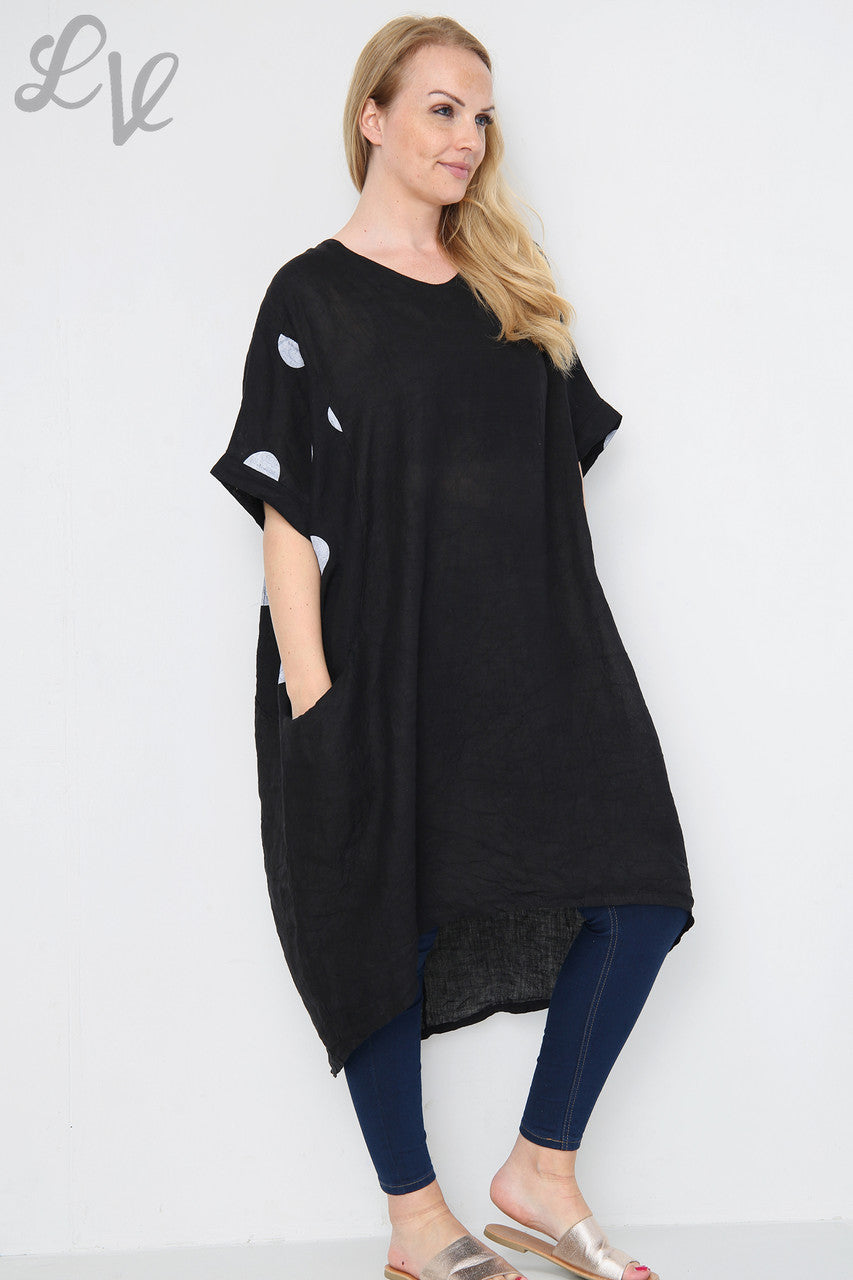 Dames Tuniekjurk Linnen met Polka Dots Zwart Prijs per stuk € 14,99