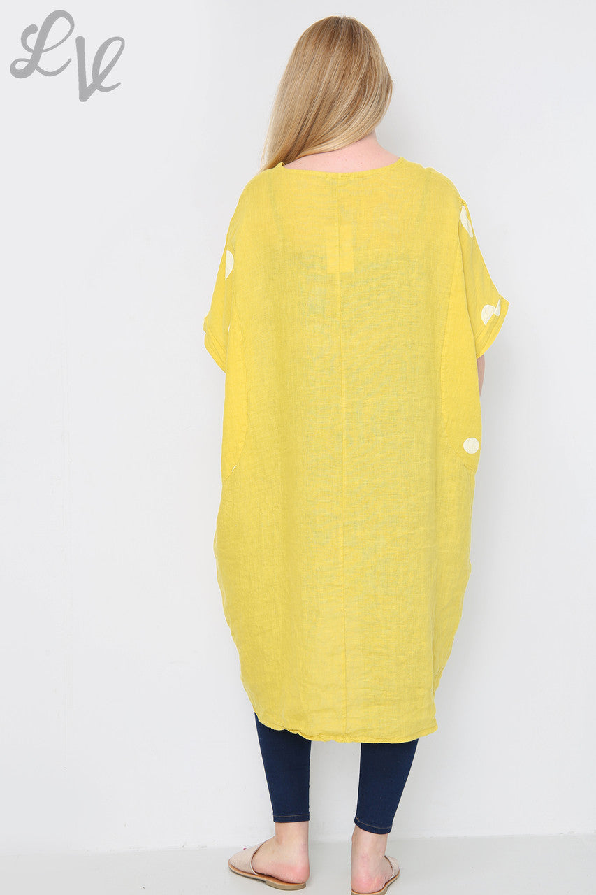 Ladies Polka Dot Linen Tunic Dress Mustard Unit Price £14.99