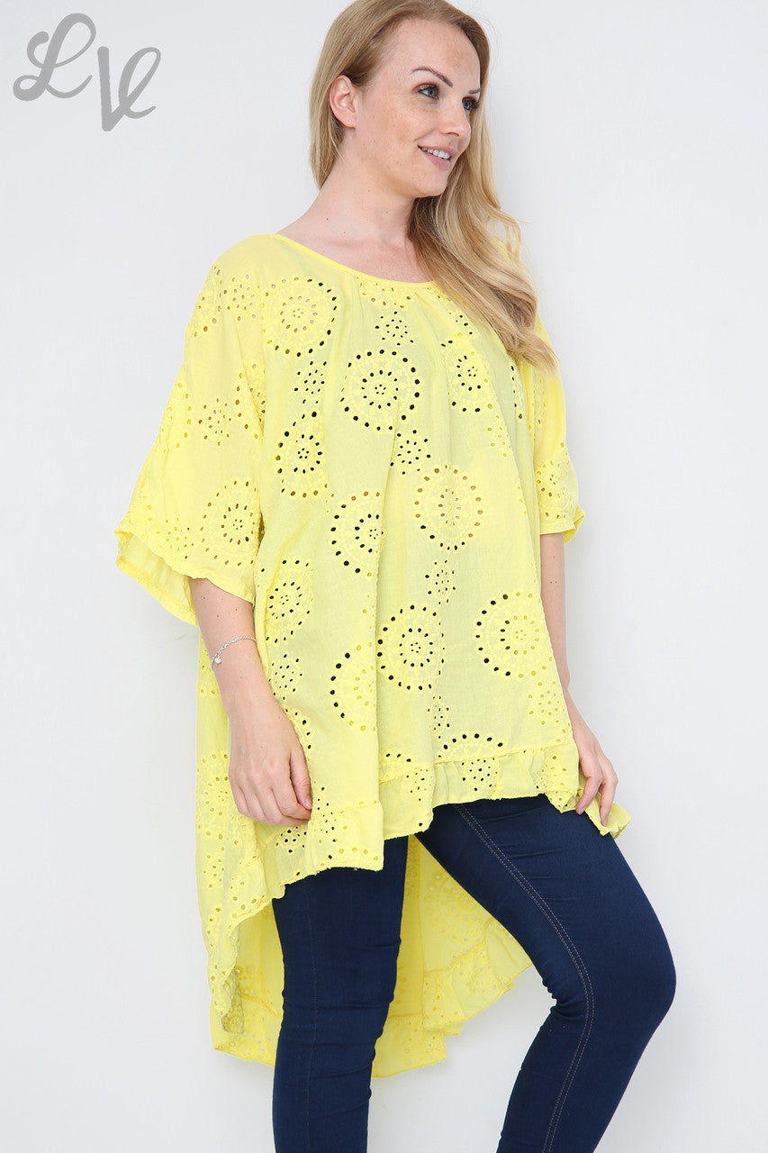 Dames Cut Print Wijde Tuniek Top/Jurk Geel Stuksprijs €14,99