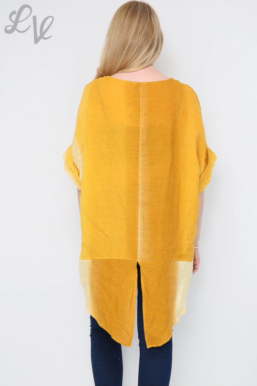 Dames Ombre Tuniek Top/Jurk met Split Achter Zoom Mosterd Stukprijs €14,99
