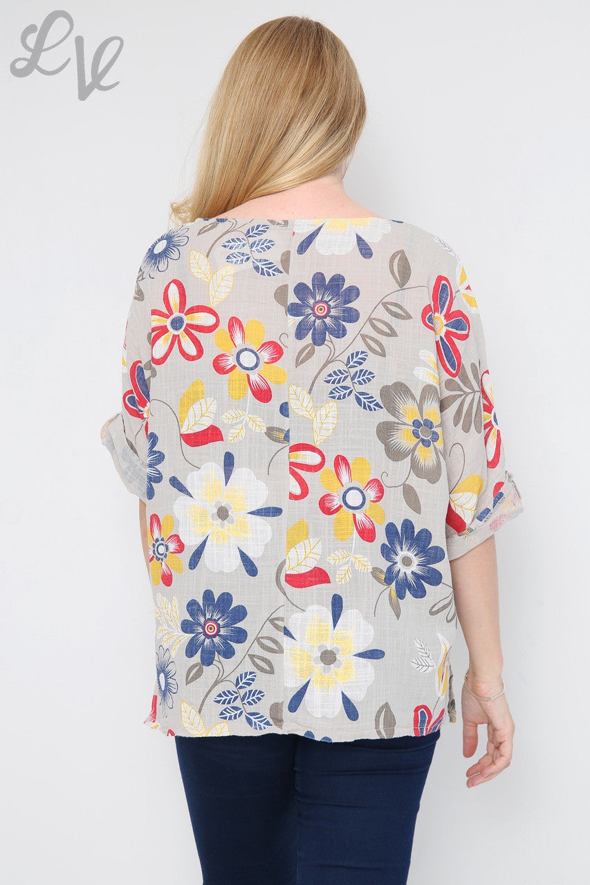 FLORAL MIXTURE PRINT TOP STONE