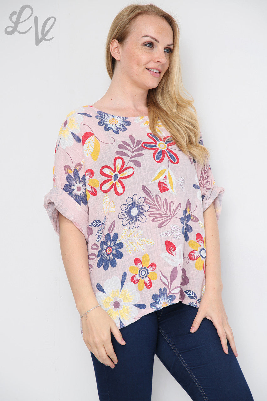 FLORAL MIXTURE PRINT TOP DUSTY PINK