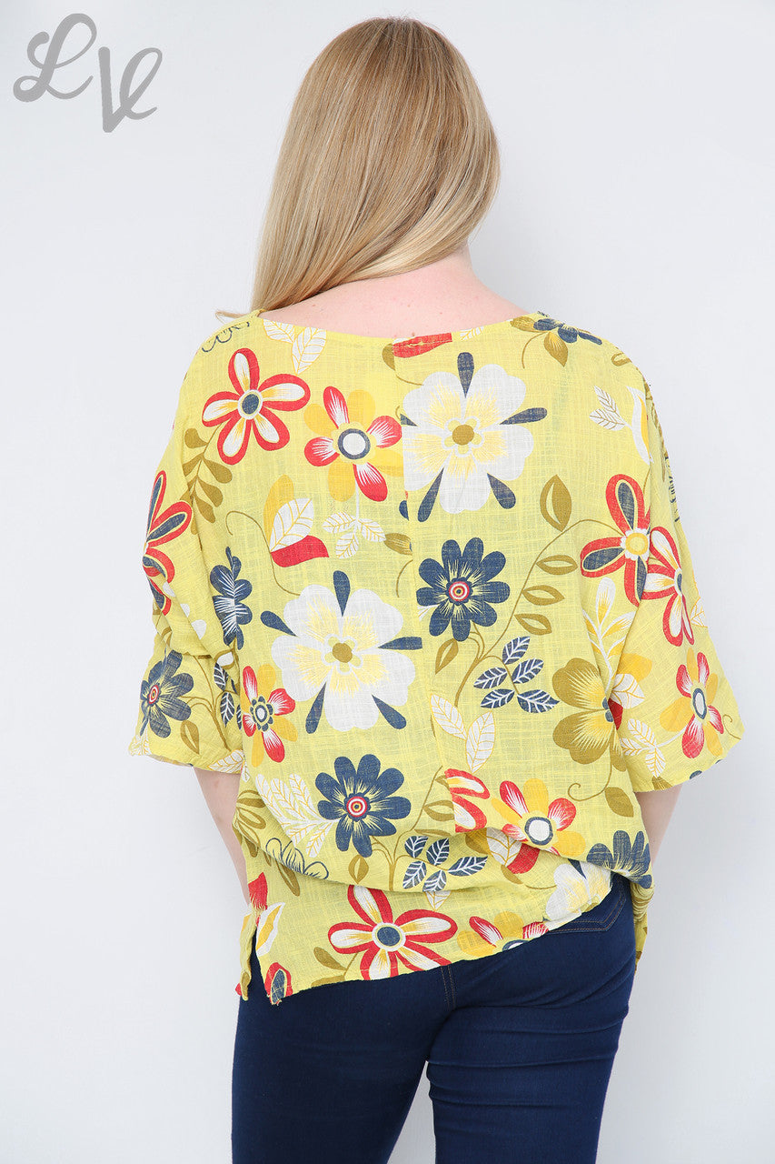 FLORAL MIXTURE PRINT TOP LEMON