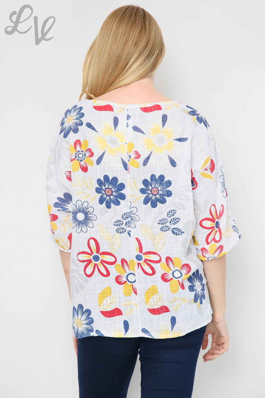 FLORAL MIXTURE PRINT TOP WHITE