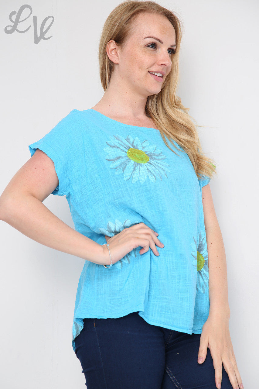 Ladies Daisy Short Sleeved Top Turquoise Unit Price £9.99