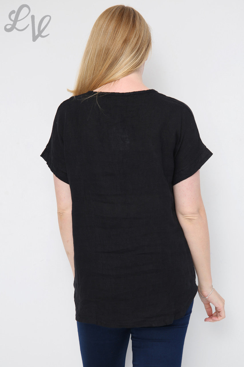 Dames Top met Pailletten Bloemen Zwart - Prijs per stuk €12,99