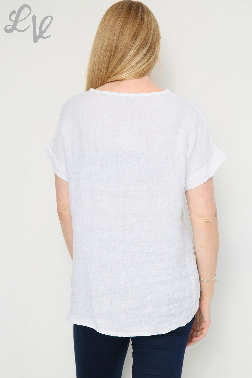 Dames Top met Pailletten Bloem Voorkant Wit - Prijs per stuk €12,99