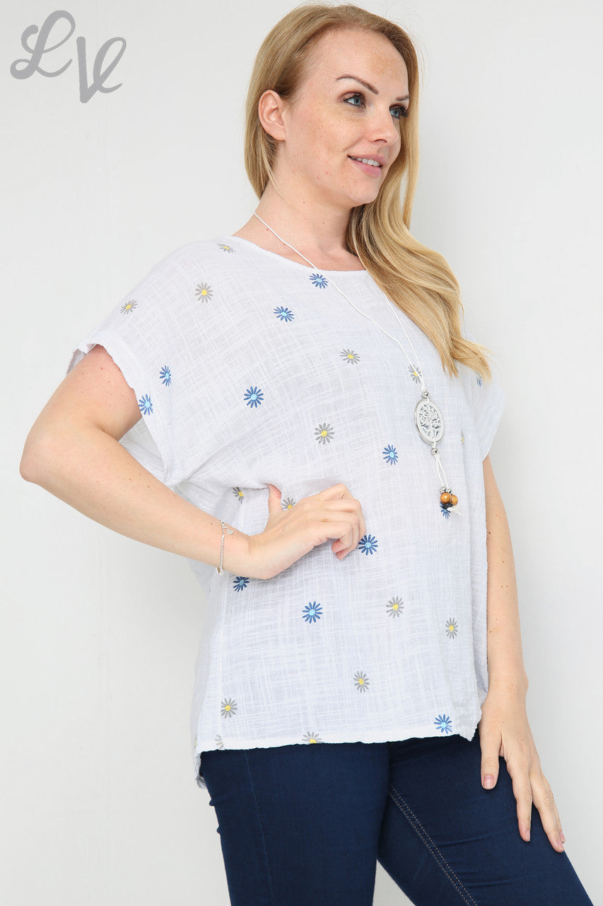 Ladies Ditsy Daisy Print Top White Unit Price £7.99