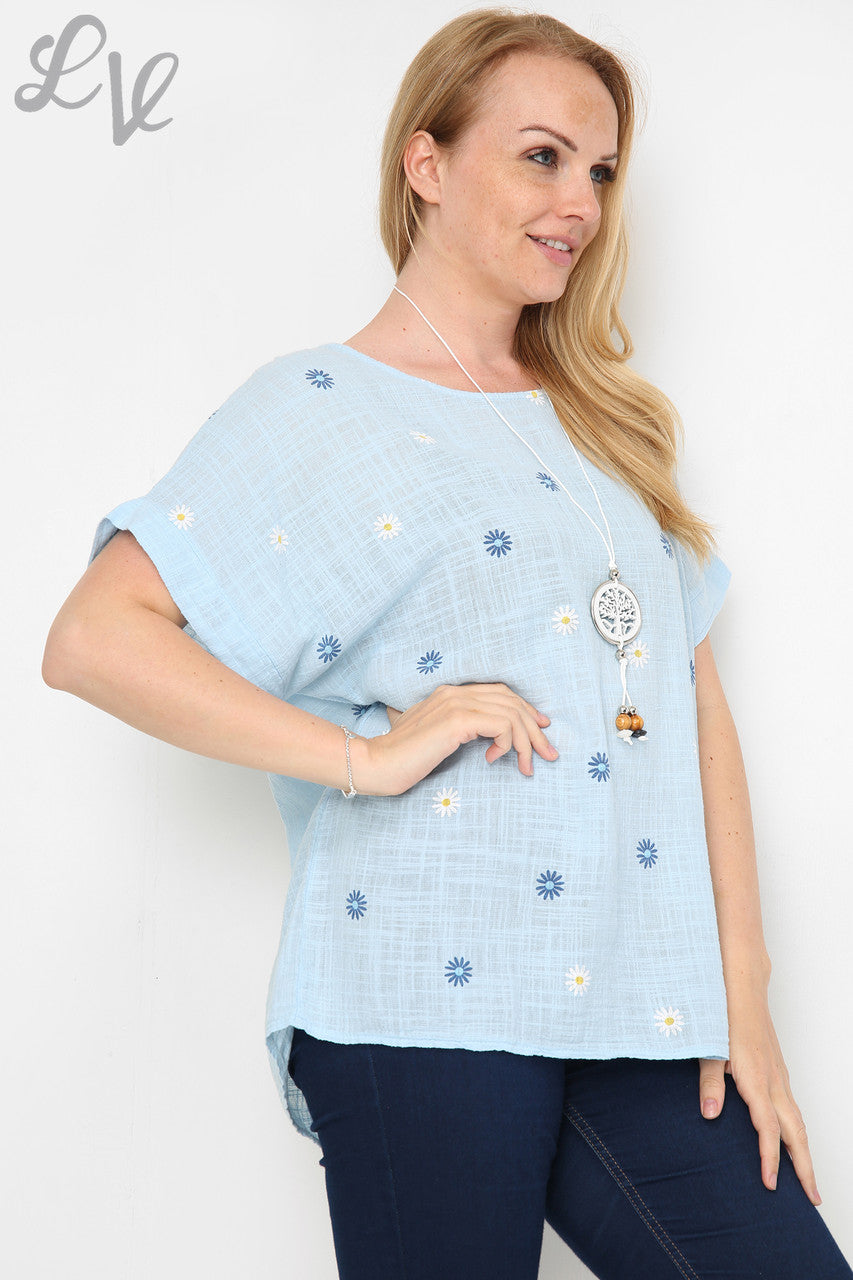 Ladies Ditsy Daisy Print Top Light Blue Unit Price £7.99