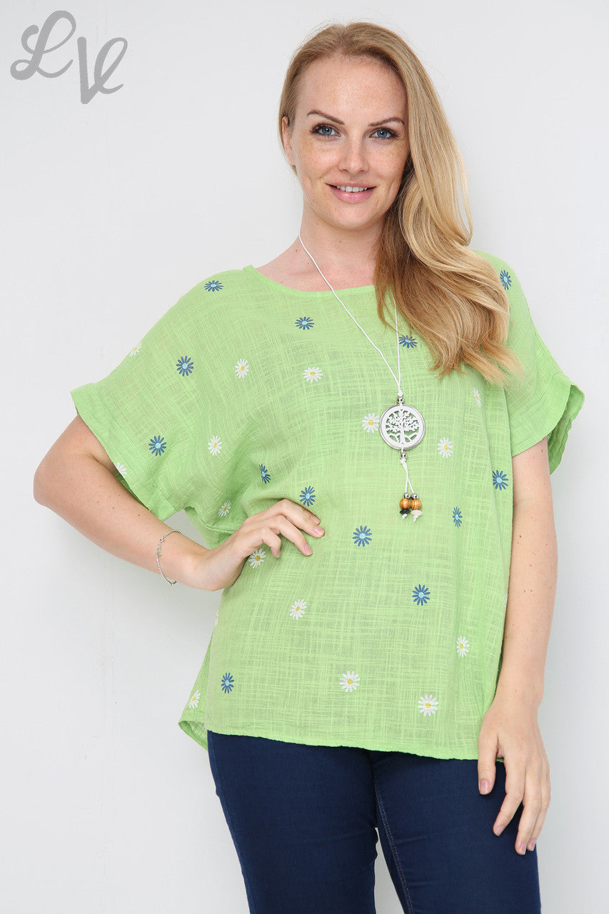 Dames Top met Madeliefjesprint Limoengroen Stukprijs € 7,99