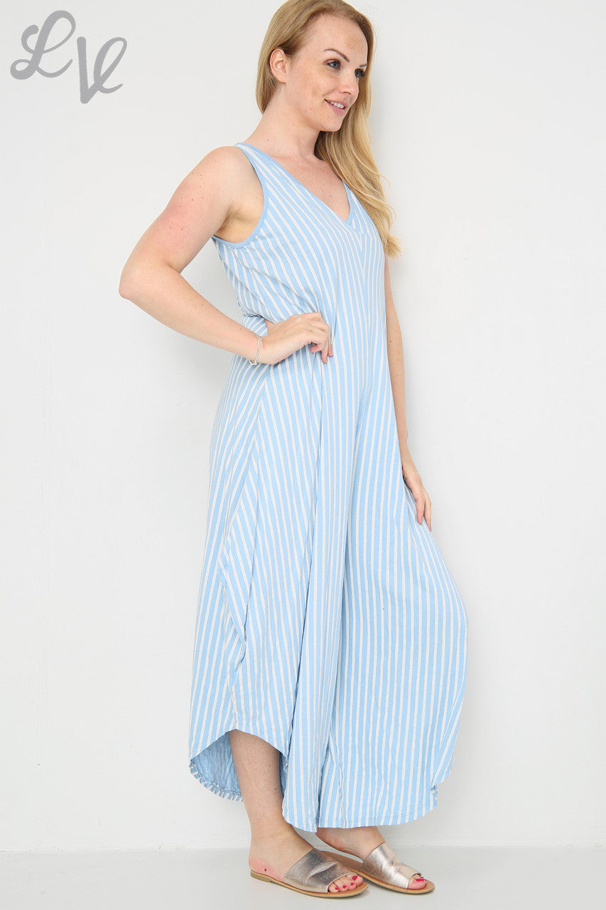 Dames Gestreept Jumpsuit Met Wijde Pijpen Denim Stukprijs € 9,99