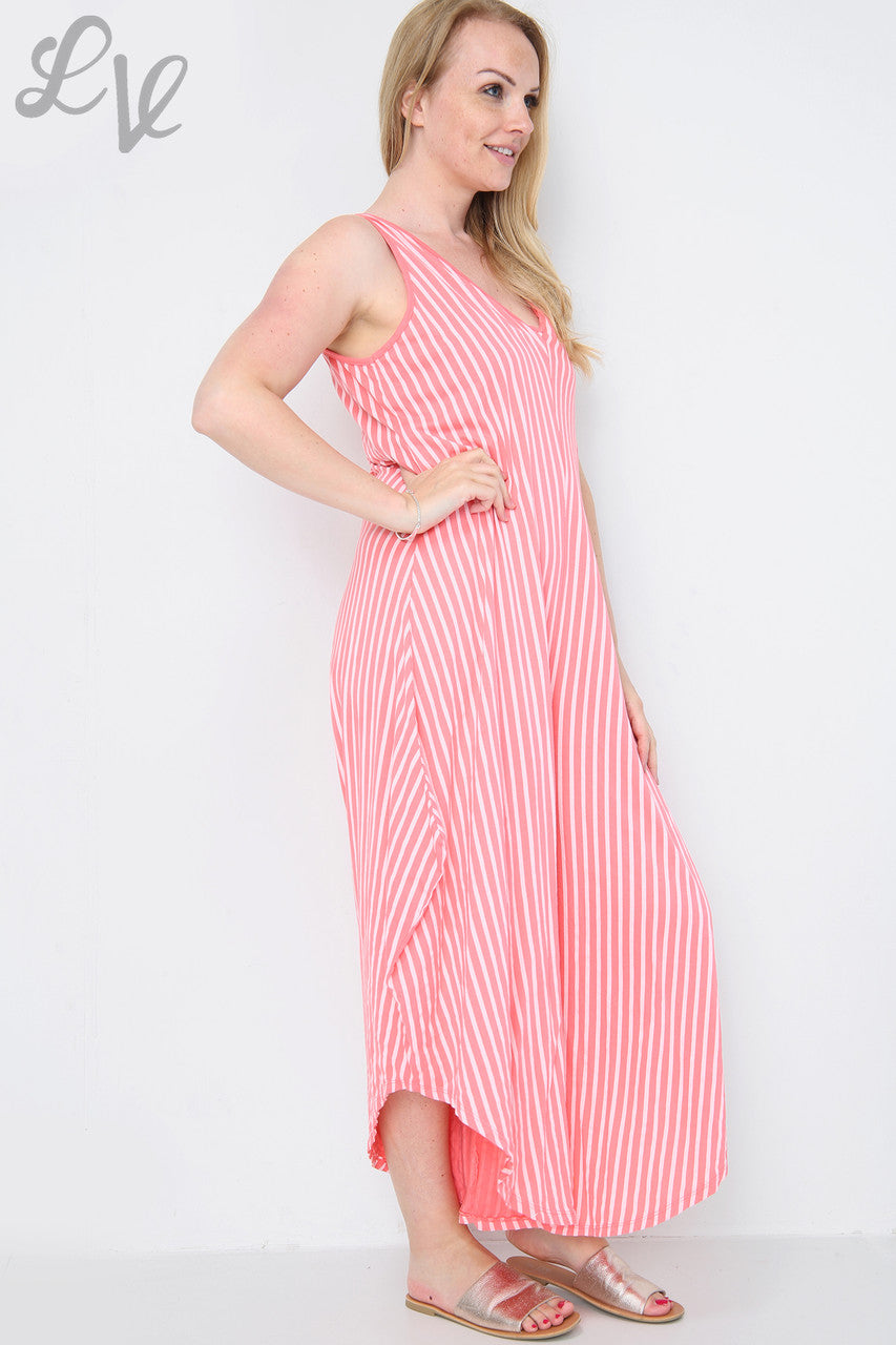 Dames gestreepte jumpsuit met wijde pijpen koraalstukprijs € 9,99