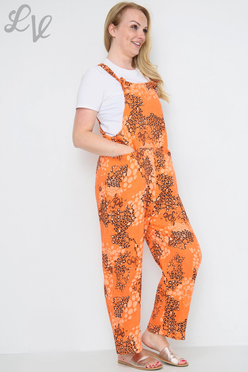Ladies Animal Print Linen Dungarees Orange Unit Price £14.99