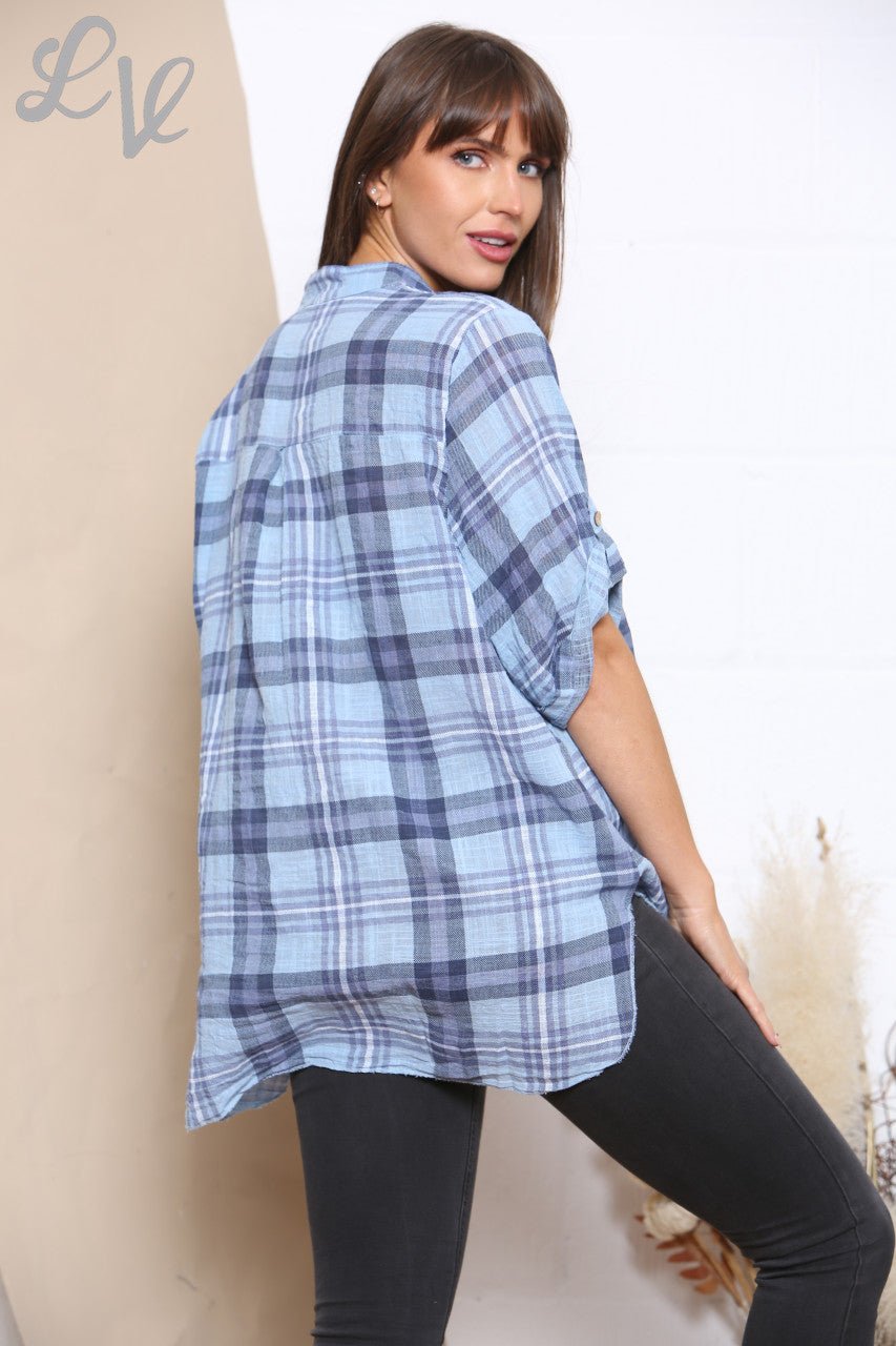 Dames blouse met ruitprint hemelsblauw