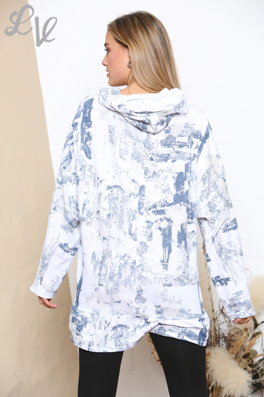 Dames Brush Stroke Print Hoodie Top Wit