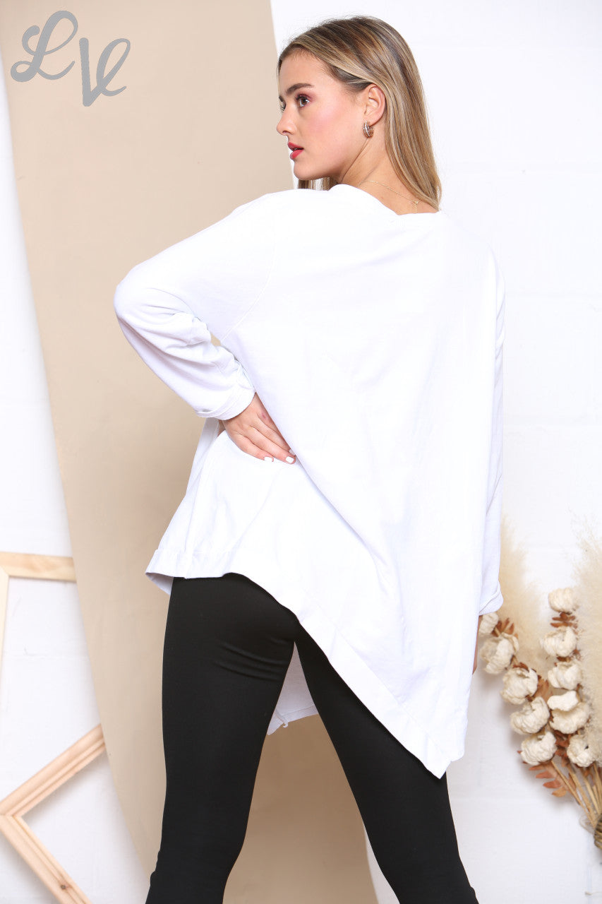 Ladies Leopard Print Patch Sweatshirt Top White