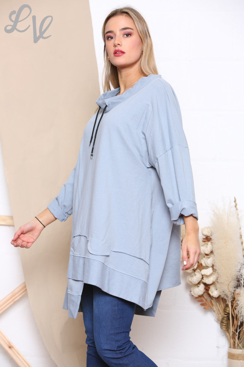 Dames Sweatshirt met trekkoord in de hals en denimdetails