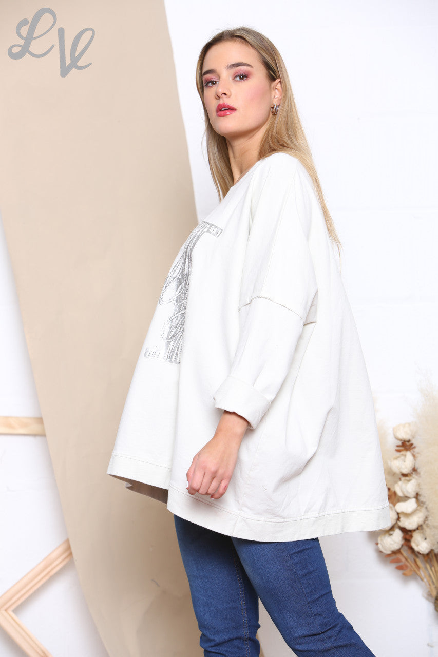 Damessweater met grafische print (H Script) wit