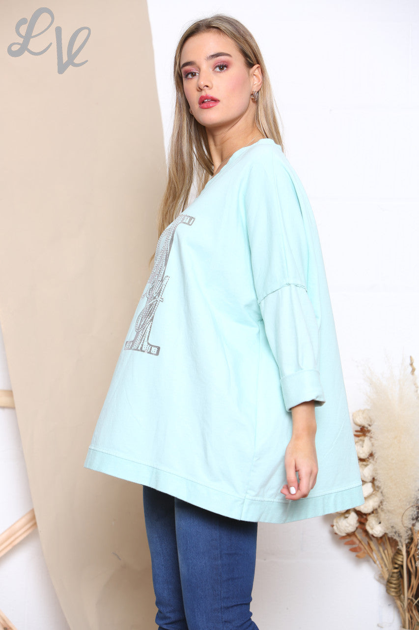 Ladies H Script Graphic Sweatshirt Top Mint