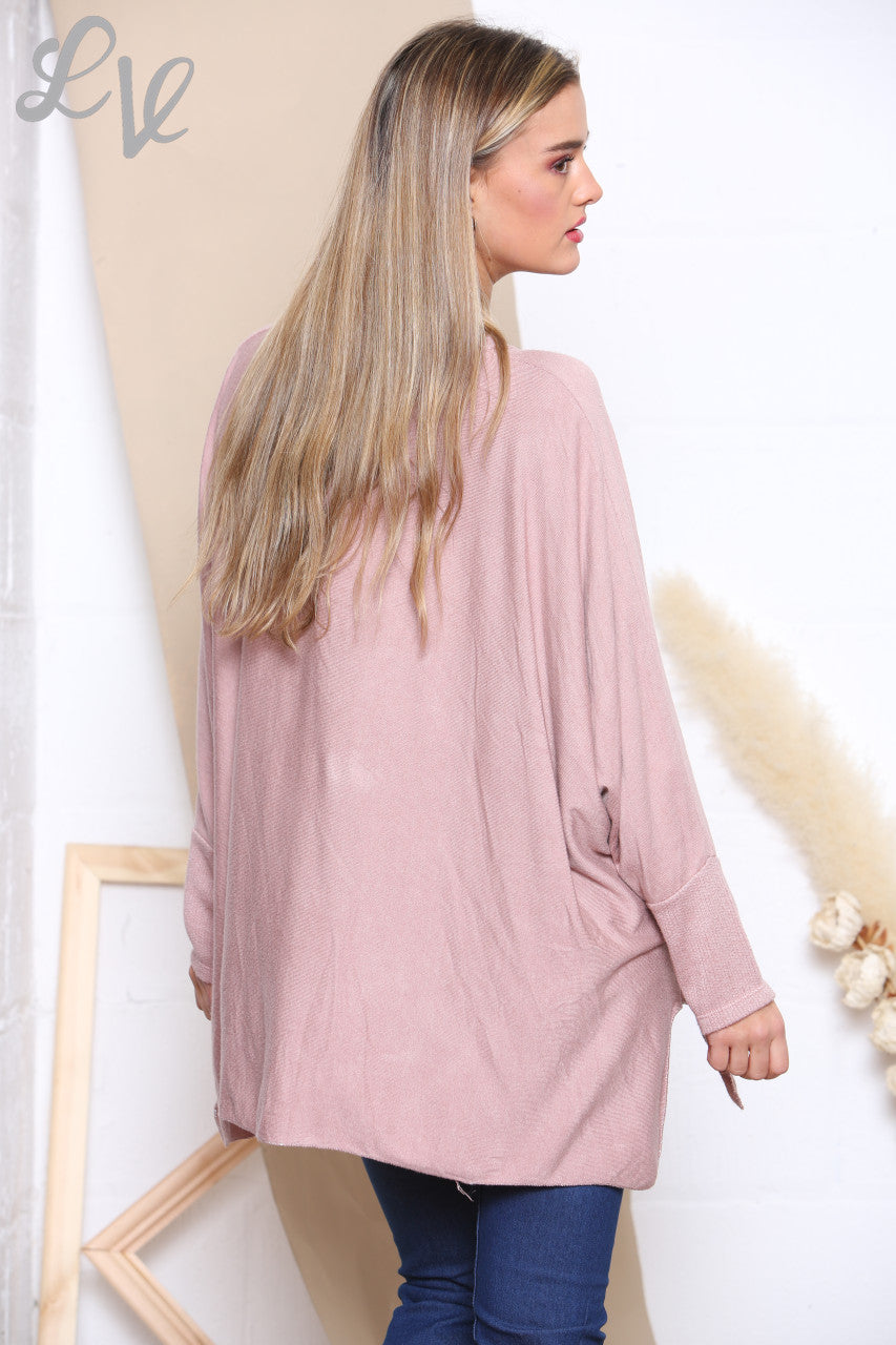 Ladies Sequin Star Fine Knit Jumper Top Dusty Pink