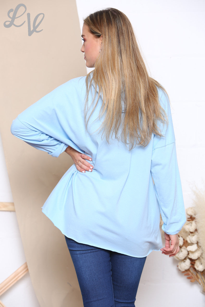 Ladies Sequin Animal Star Hooded Sweatshirt Top Turquoise