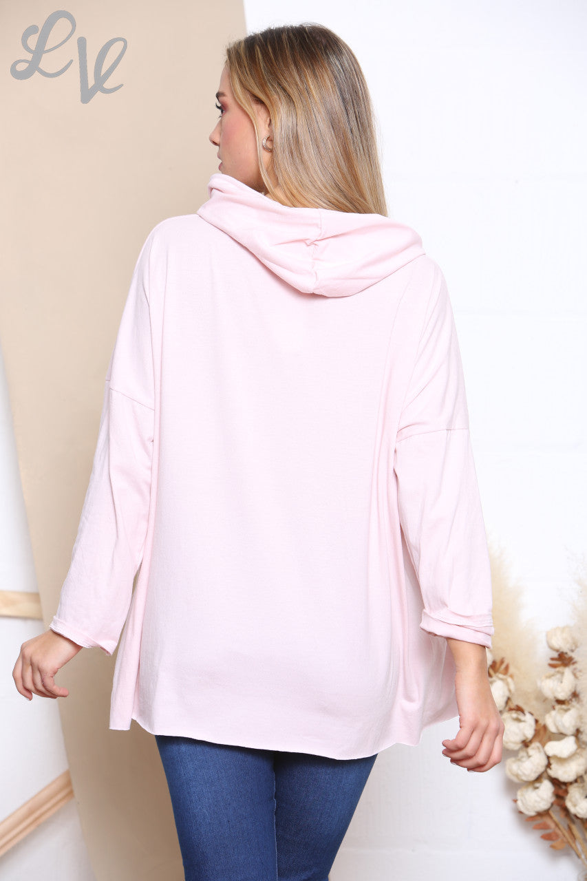 Ladies Sequin Animal Star Hooded Sweatshirt Top Dusty Pink