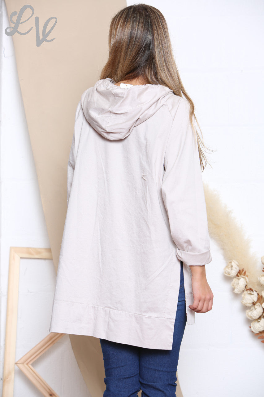 Ladies Zip Up Hooded Jacket Stone
