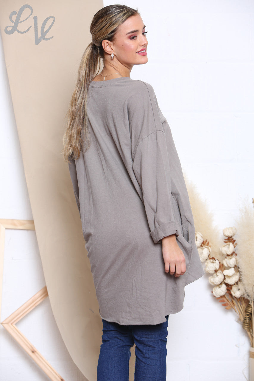 Ladies Sequin Rock N Roll Graphic Sweatshirt Top Taupe
