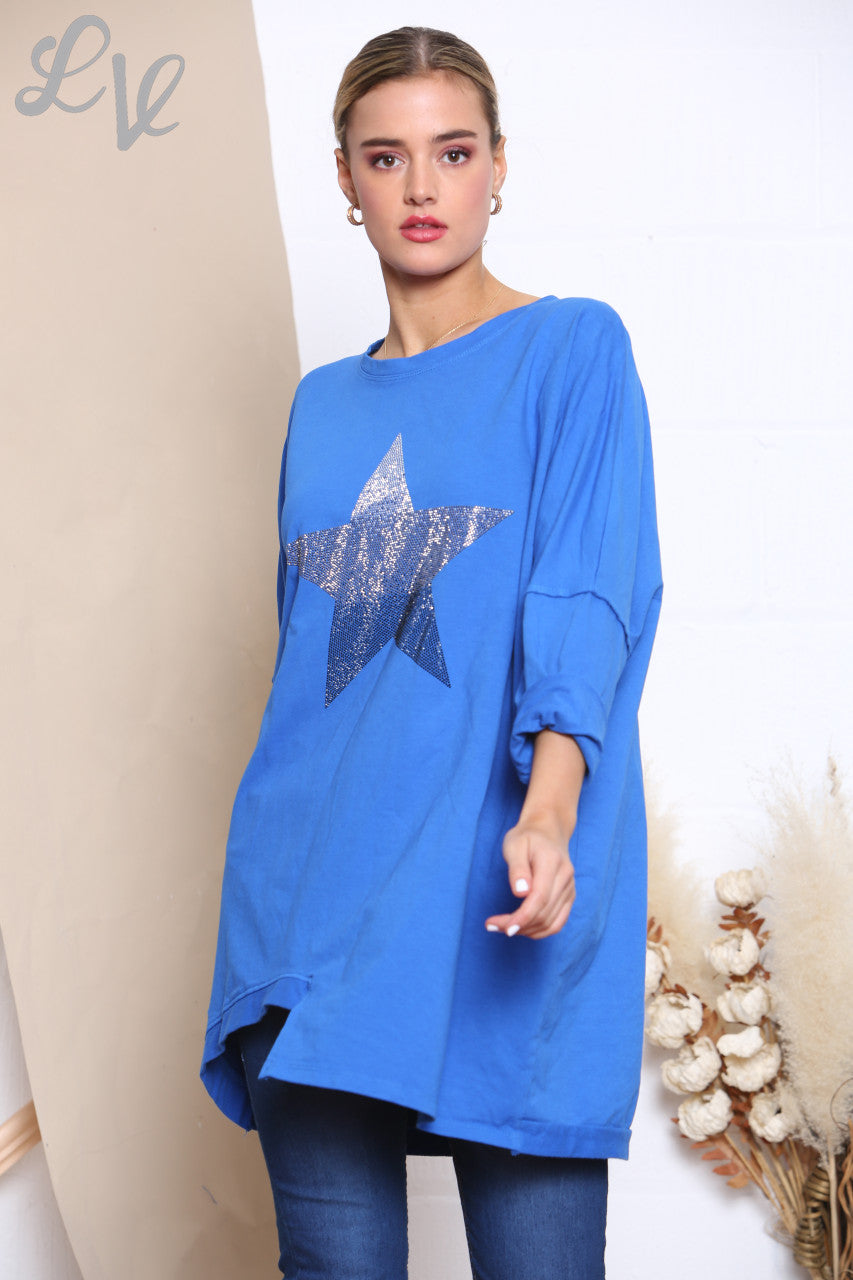 Dames Sequin Ombre Sweatshirt Top Koningsblauw