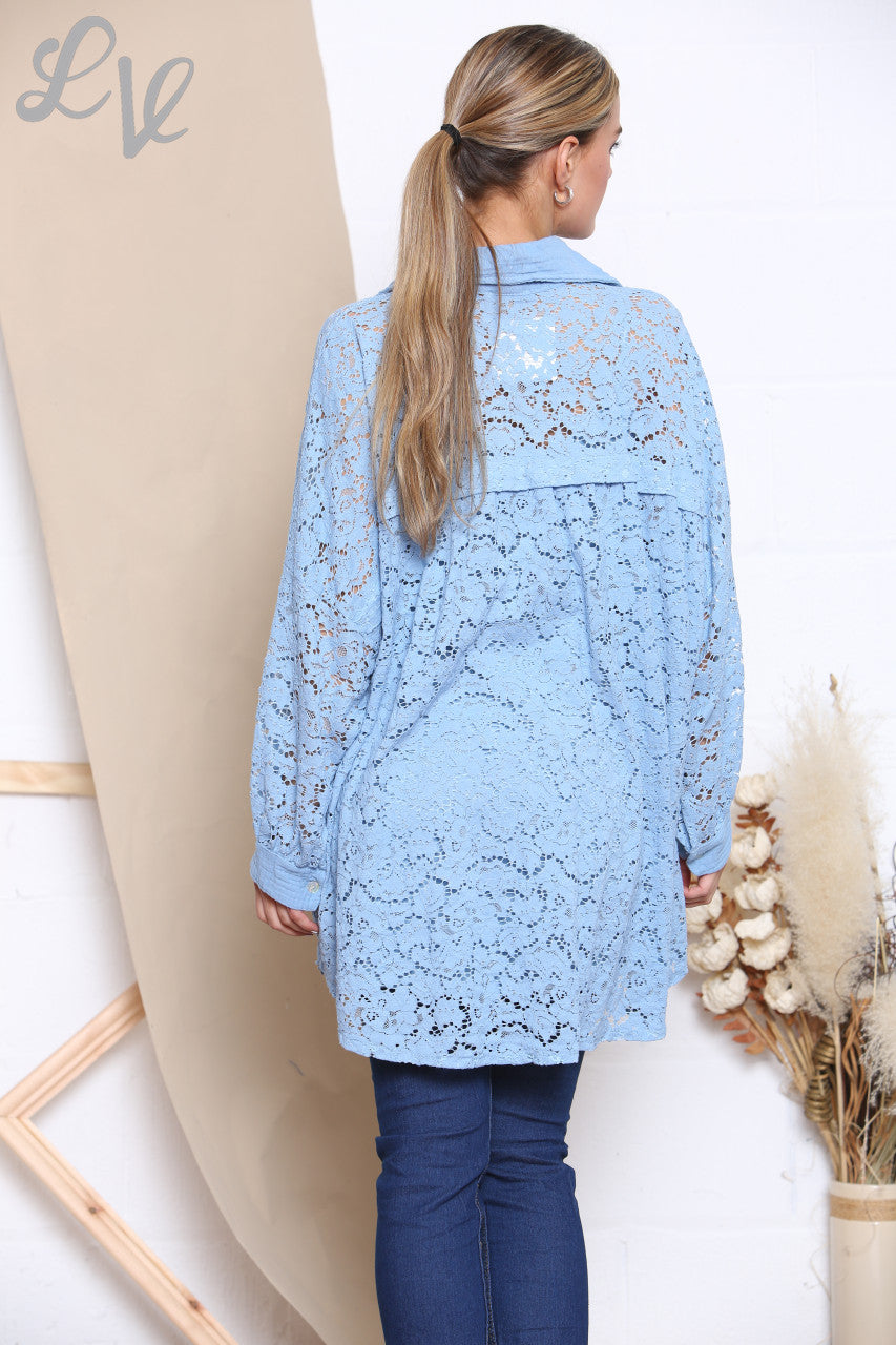 Ladies Lace Shirt Top Denim
