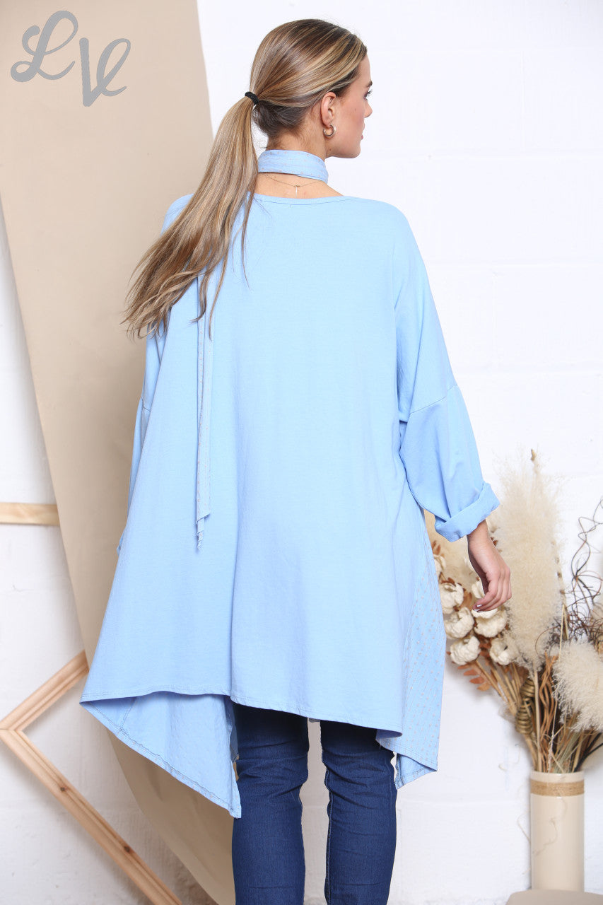 Dames Glitter Sweatshirt Met Gestikte Details En Sjaal Turquoise