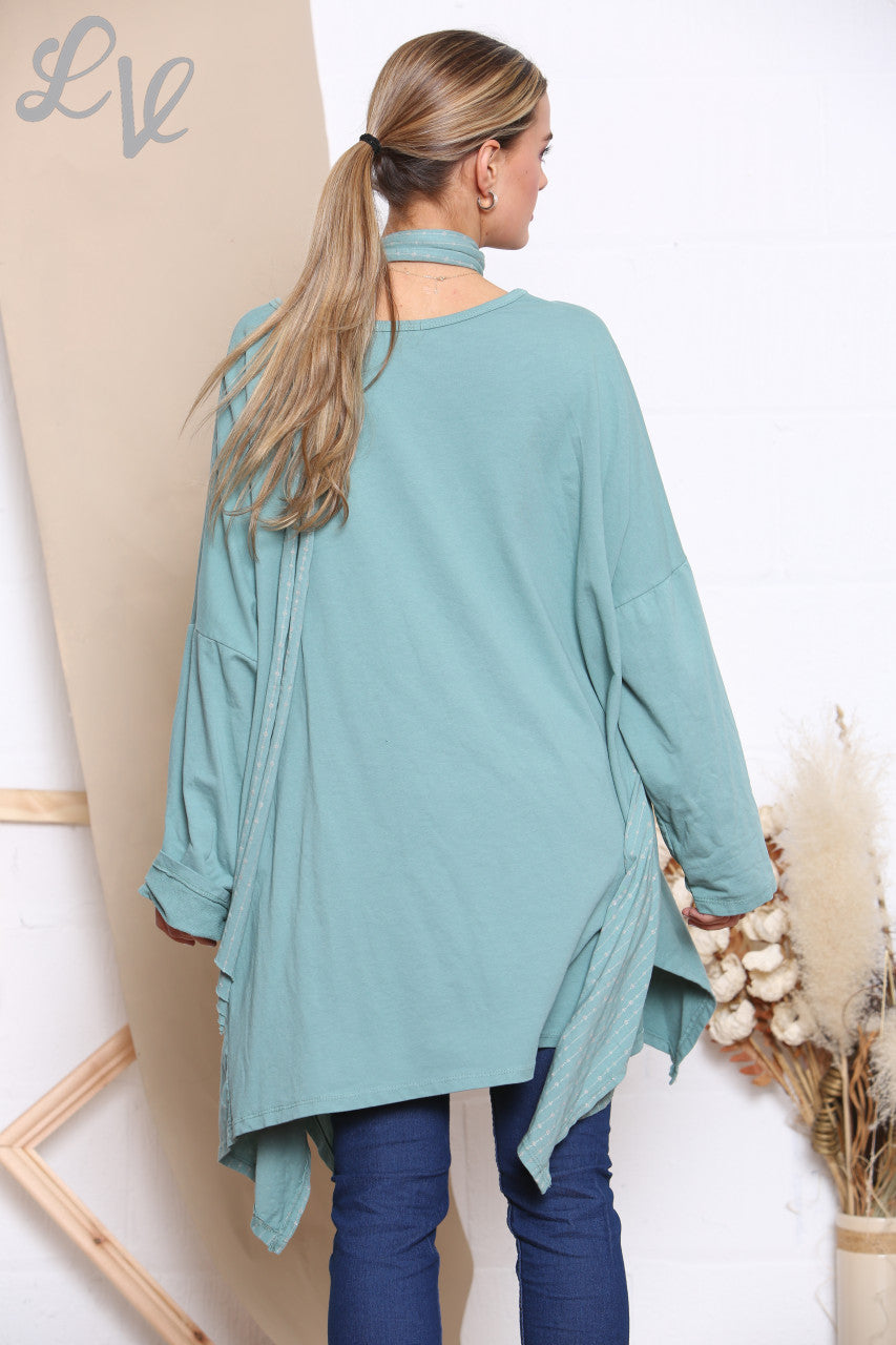 Dames Glitter Sweatshirt Top met Steekdetails en Sjaal Tiffany